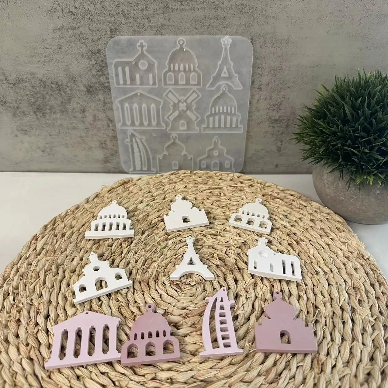 Diy Castle Earring Pendant Mold House Keychain Plaster Drop Glue Mold