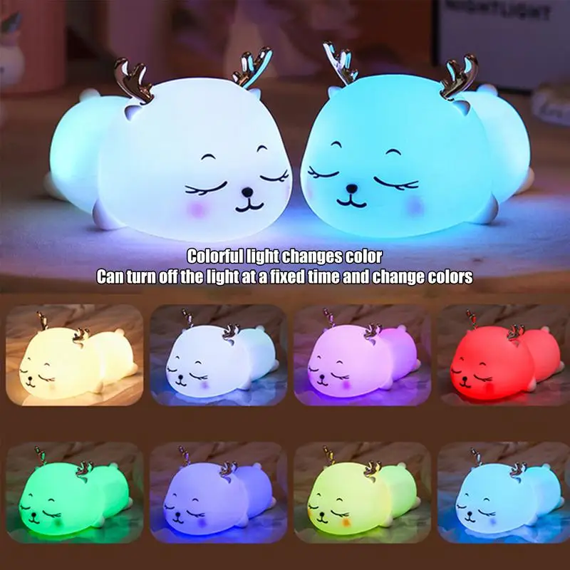 Animal Night Light Cute Night Light Colorful Silicone Deer Lamp Floor Lamp Timer Night Light Living Room Decoration For Various