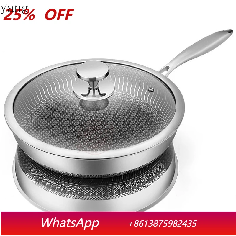 Frying Pan with Glass Lid 26/28cm Stainless Steel Honeycomb Skillet Uncoated Kitchen Cookware Induction Cooker Gas Stove Fry Pan