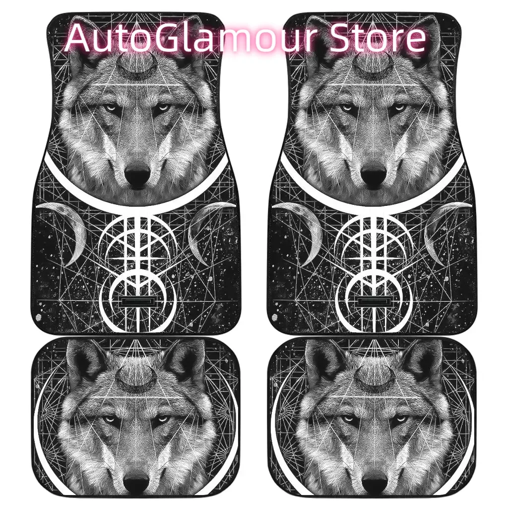 Wolf Car Floor Mats Custom Wolf Car Accessories 4PCs Pack Interior Accessories Anti-skid Car Floor Mats