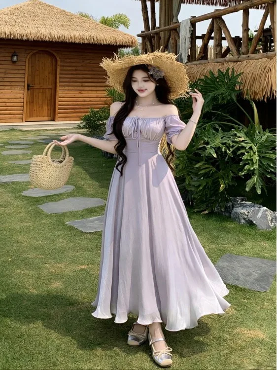 

plus Size French Style Floral Print Maxi Dress Slimming Summer Beach Vacation Women's Clothing Breathable Short Sleeve A-Line...