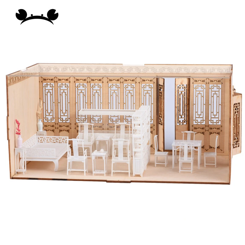 1:25 Miniature Dollhouse Furniture Wood Construction Roombox Container Prefabricated House Mockup LivingRoom Bedroom Dining Room