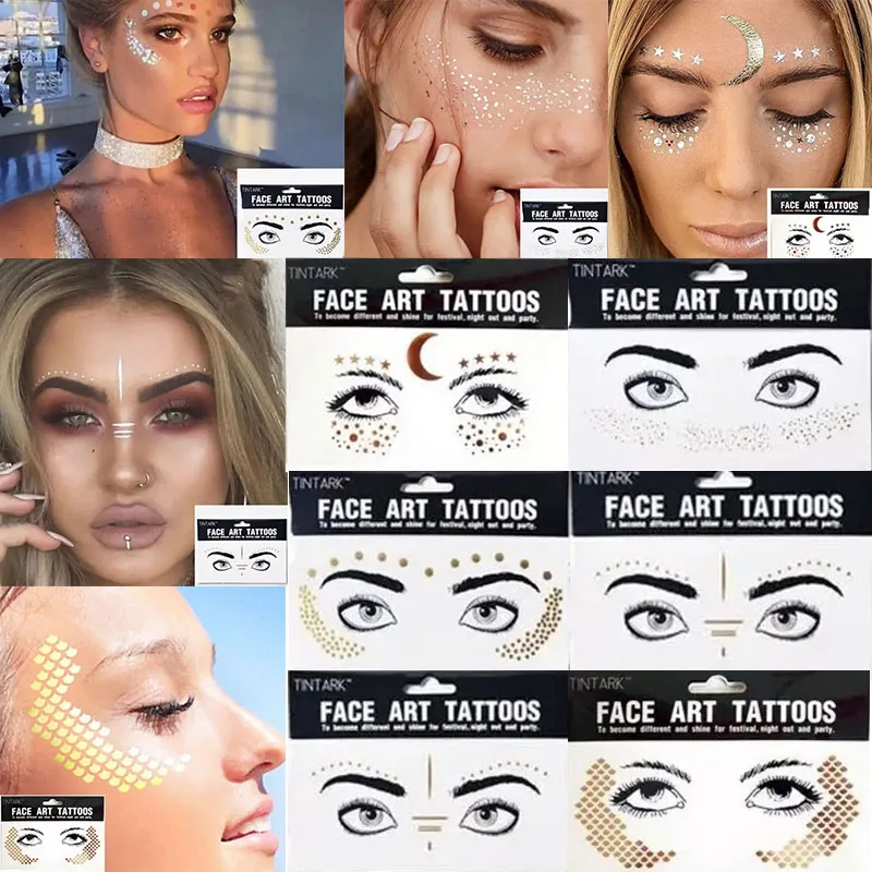 

Наклейки-тату для лица с блестками, яркие, для фестивалей, украшения для лица, ZS103