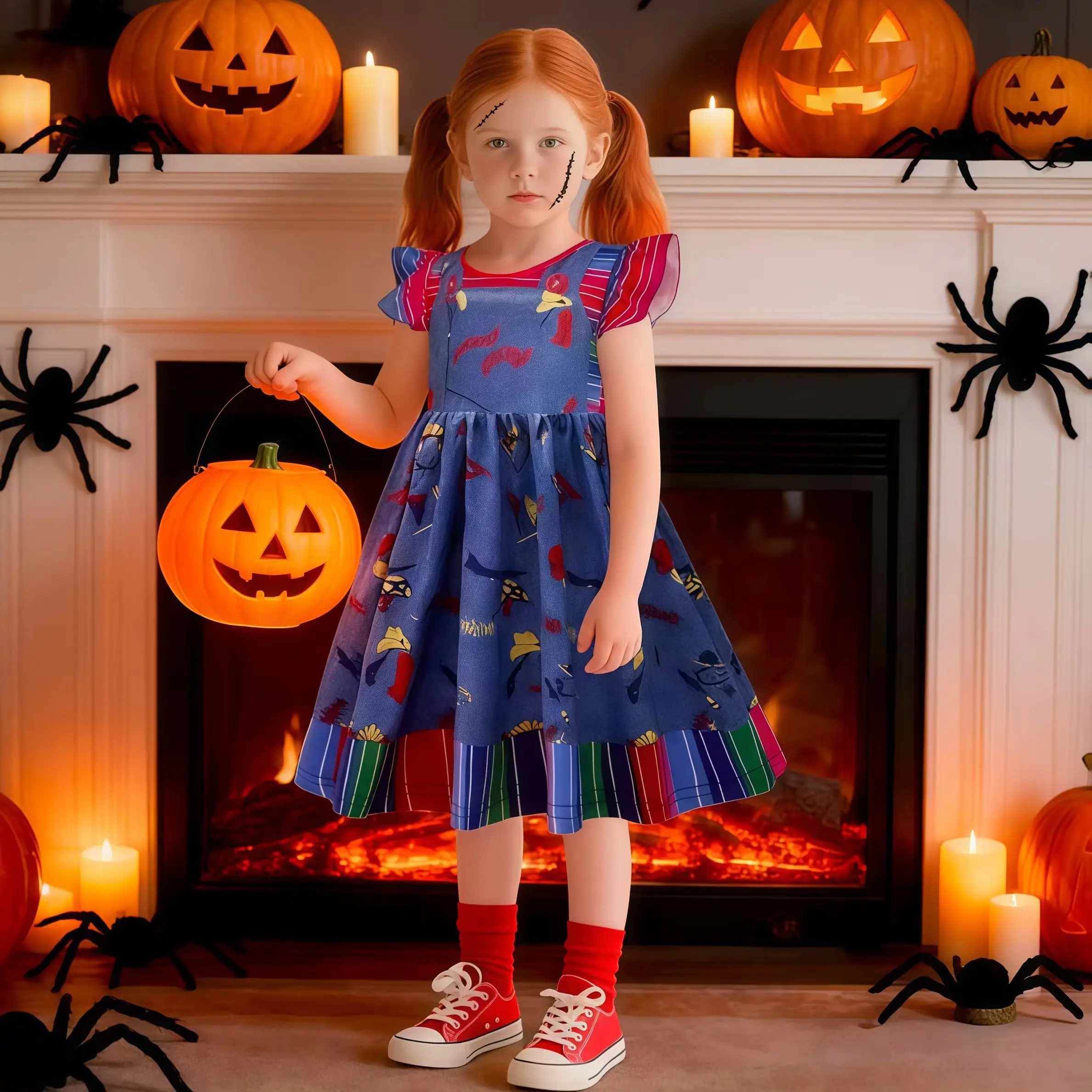 Killer Horror Movie Costumes Girls Flying Sleeve Princess Dress For Kids Halloween Role Play Birthday Party Carnival Outfits