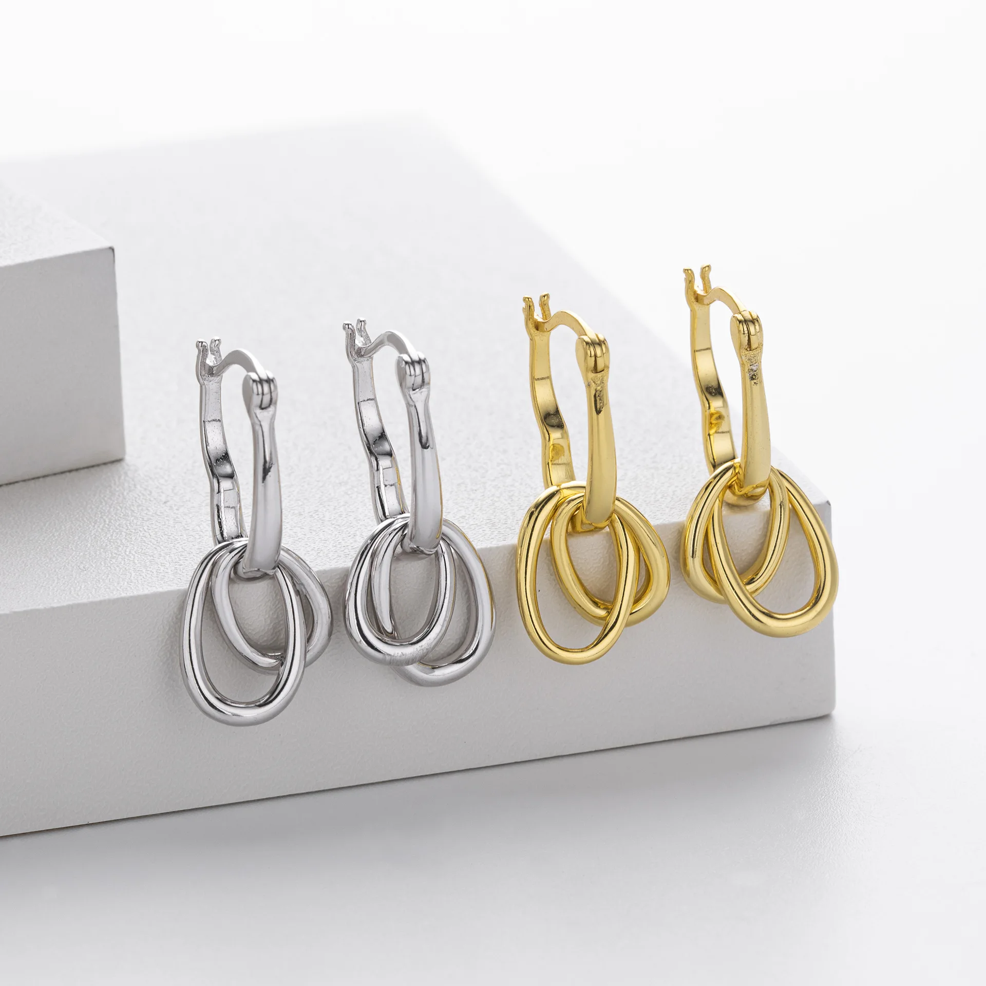 Withered S925 Sterling Silver Fashionable Interlocking Ring Earrings Accessories For Women
