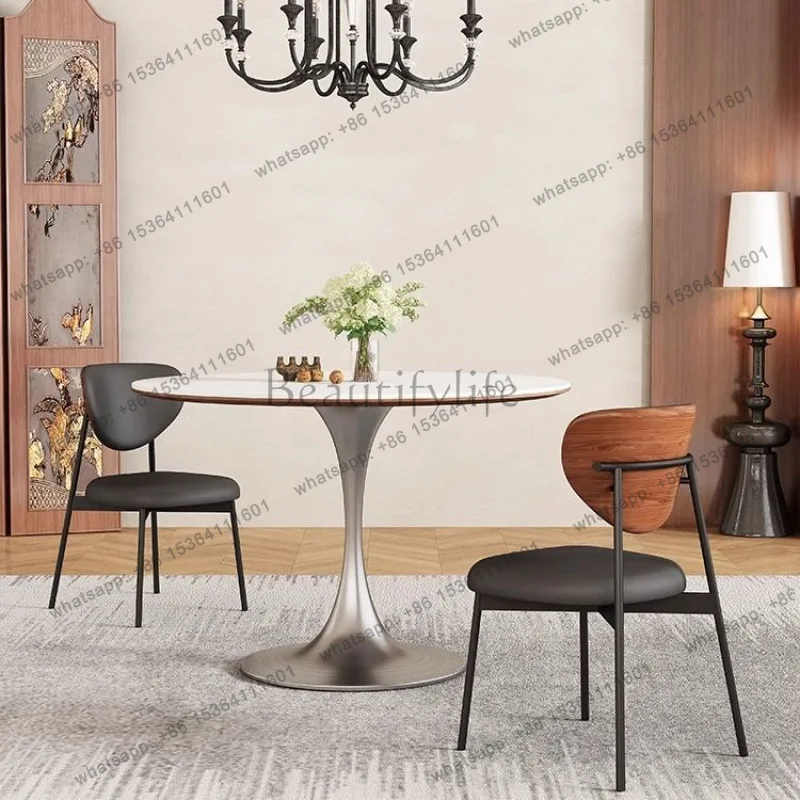 

Simple Nordic round table rock slab retro home dining table small apartment round
