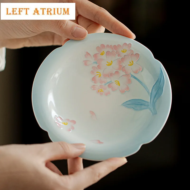 

Hand-painted Petals Jade Mud Lotus Flower Pot Bearing Holder Gaiwan Base Dry Bubble Table Tea Tray Coasters Fruit Snack Plate