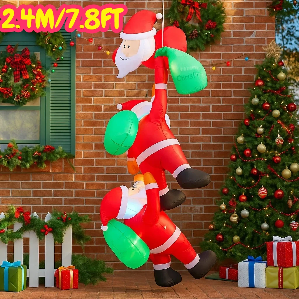 2.4 متر/7.8FT نفخ سانتا كلوز تسلق أضواء ضوء LED ديكور المنزل اللعب ساحة عيد الميلاد عطلة لوازم في الهواء الطلق ساحة ديكور
