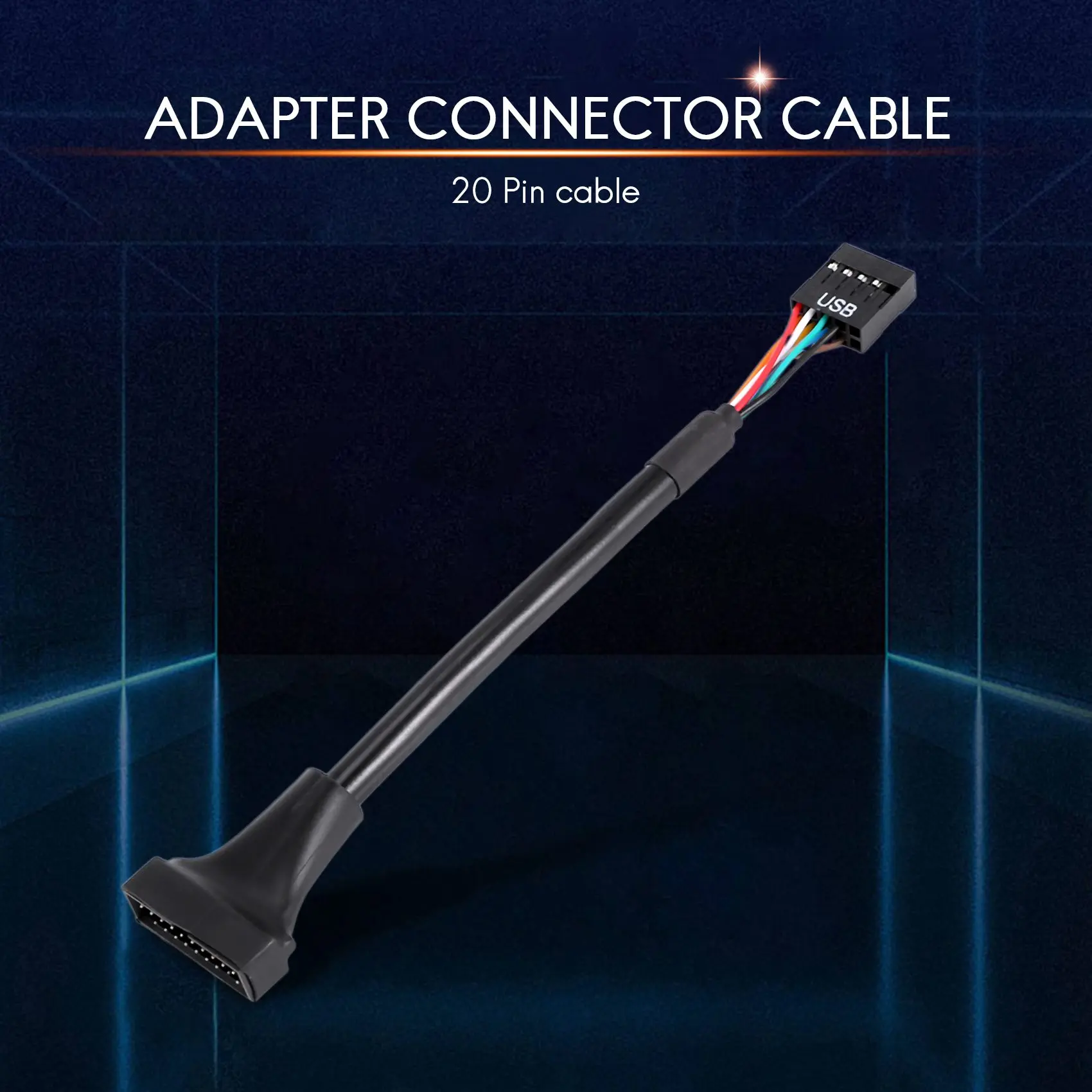 Black USB 2.0 9 Pin Female to USB 3.0 20 Pin Male Cable Adapter Connector