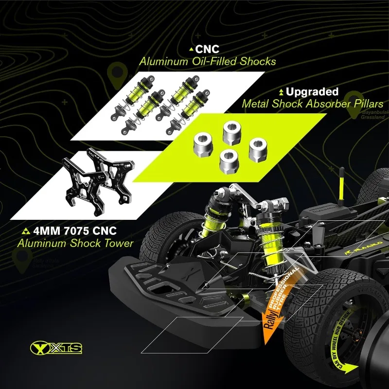RLAARLO 1/10 Auto da deriva RC senza spazzole in fibra di carbonio per adulti con giroscopio, max 50 mph Auto da rally RC veloce, 2,4 Ghz per tutti i terreni