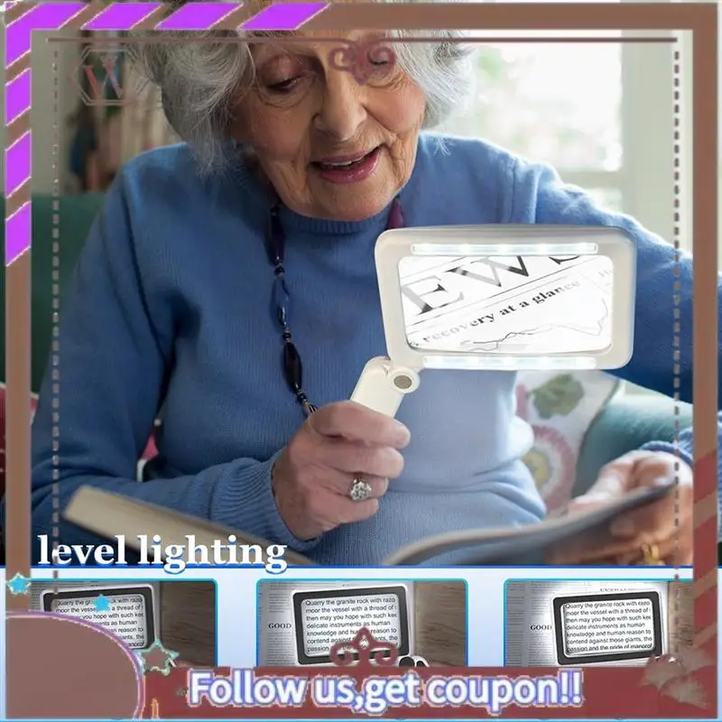 

ABBG-Reading Magnifying Glass With Light, 4X Rechargeable Handheld Illuminated Magnifier Folding Loupe Large Lens For Seniors