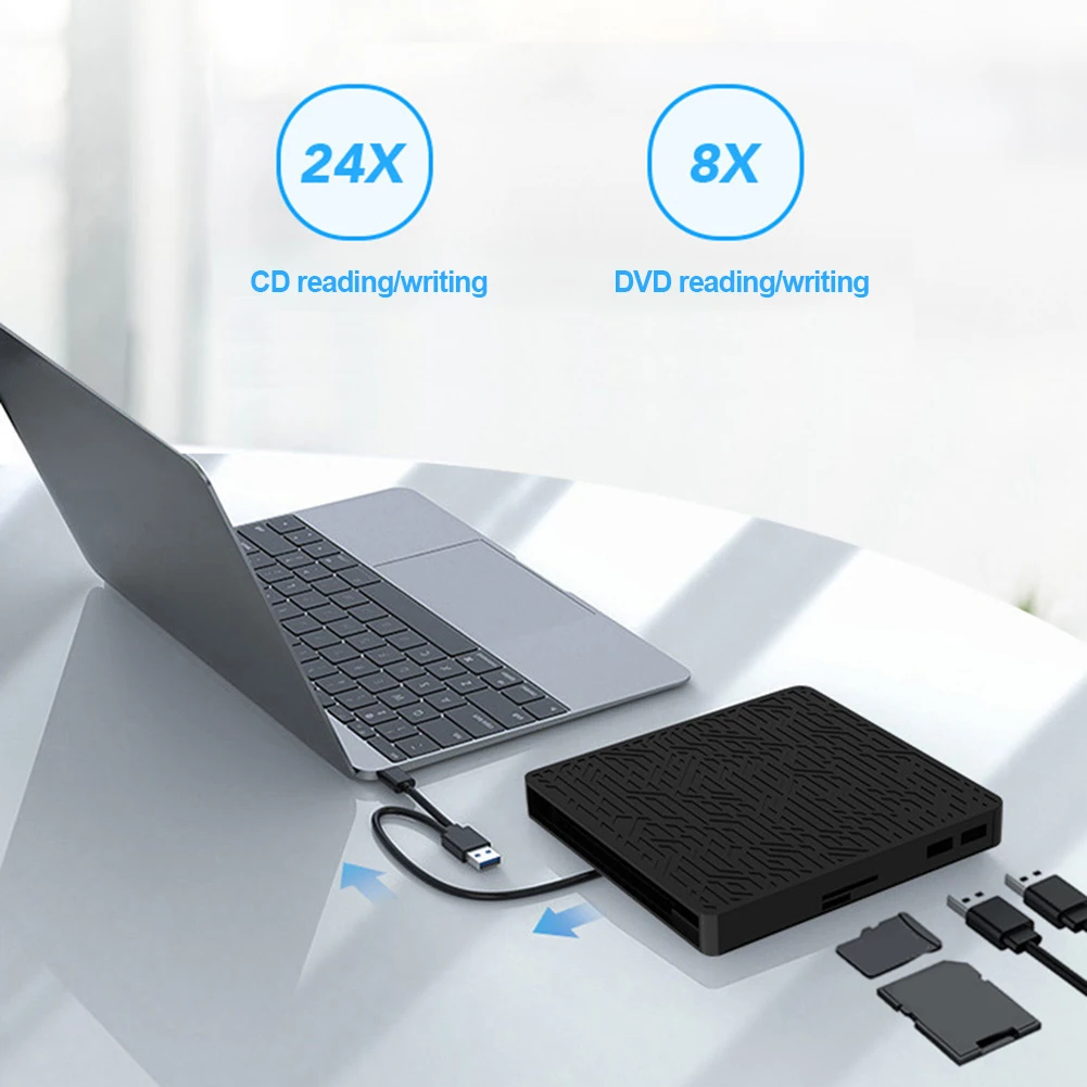 USB3.0 External Optical Drive for Computer Multi-Function HUB DVD Recorder CD-RW Writer Burner for SD TF USB Disk Card Reader