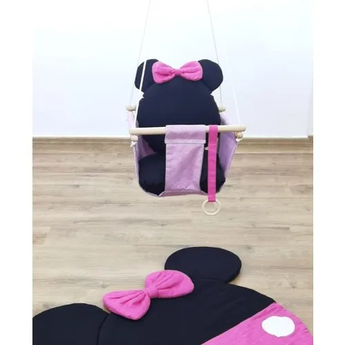 Mordesign Minix-Eared Ceiling Hanging Wooden Baby Swing Pink