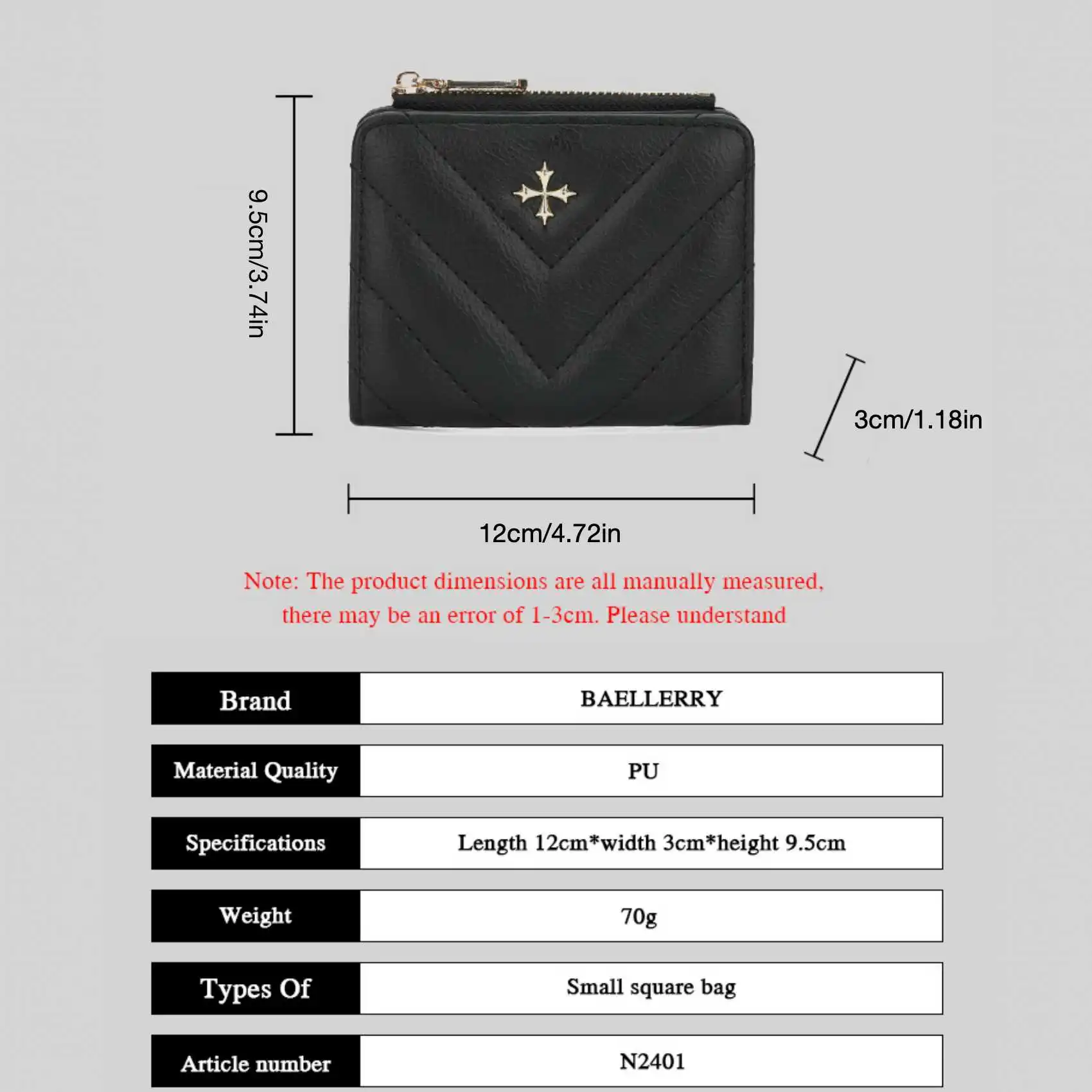 Cross Pattern Zipper Button Women's Short Wallet Fashion Quilted PU Leather Coin Purse Multi-Card Holder