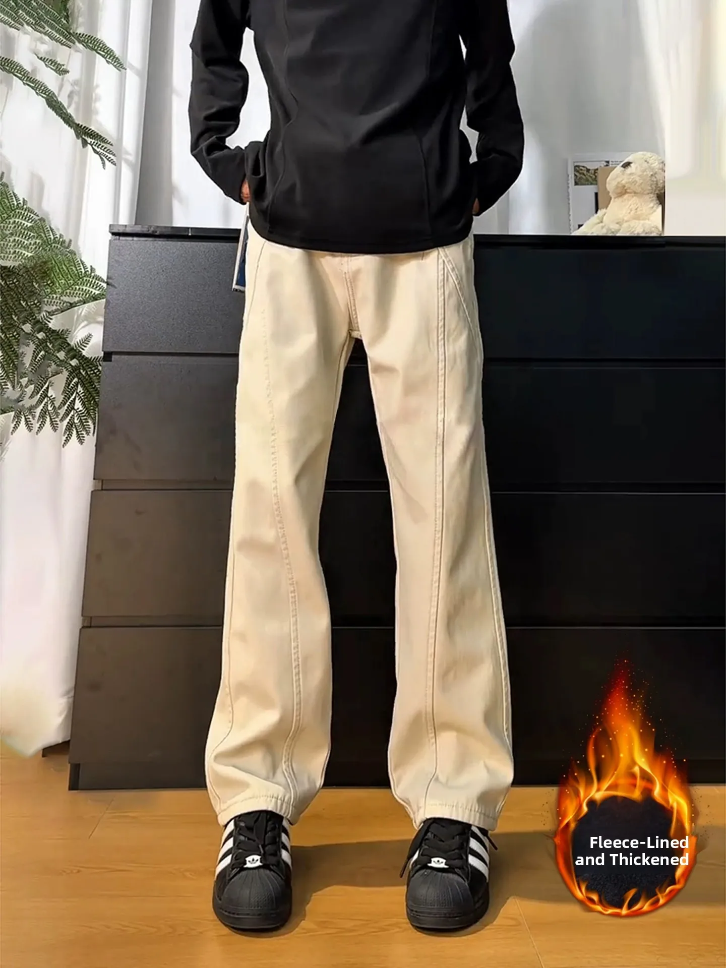 

Мужские джинсы Fce Lined American Sle Knife, зимние, в стиле High Street, зауженные, прямые, с легким расклешением, леггинсы