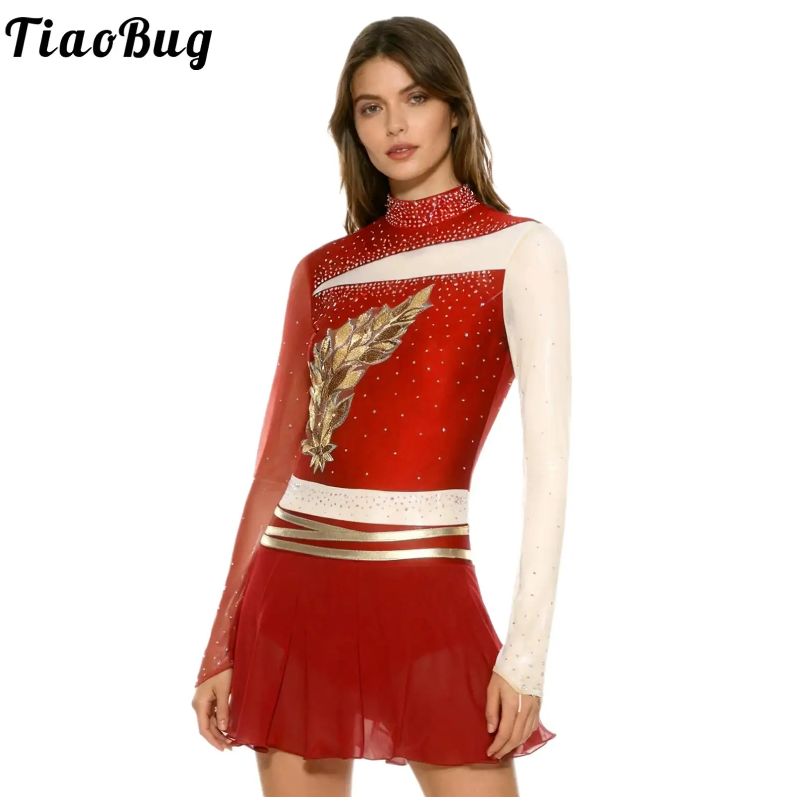 

Women Stylish Print Figure Skating Dance Leotard Dress Long Sleeve Lyrical Ballet Modern Gymnastics Dance Competition Costume