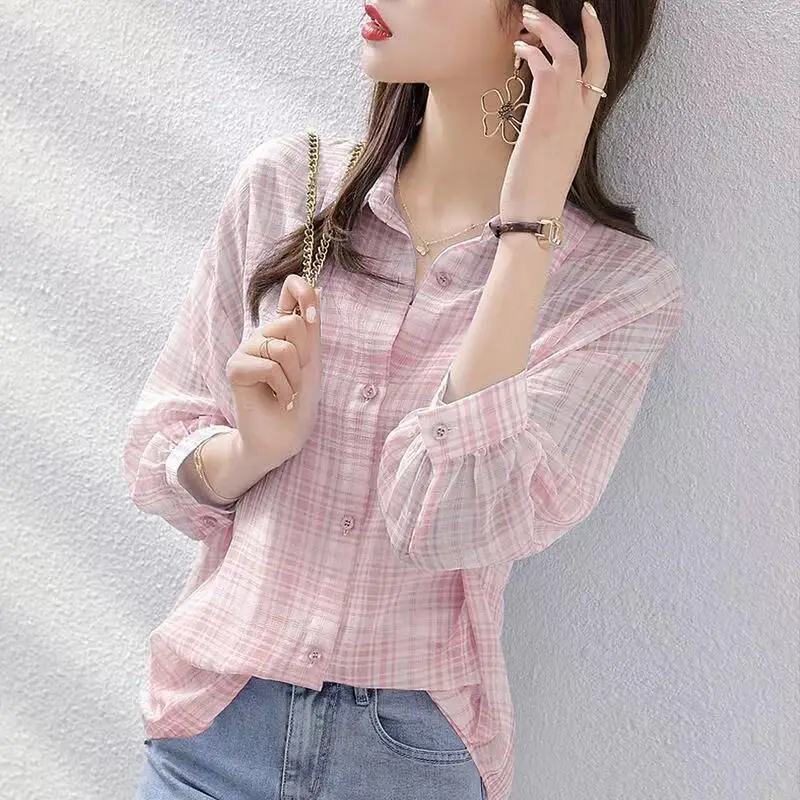 2023 New Spring Summer and Autumn Fashion Trend Stripe Sunscreen Women\'s Sweet Casual Versatile Single Breasted Shirt