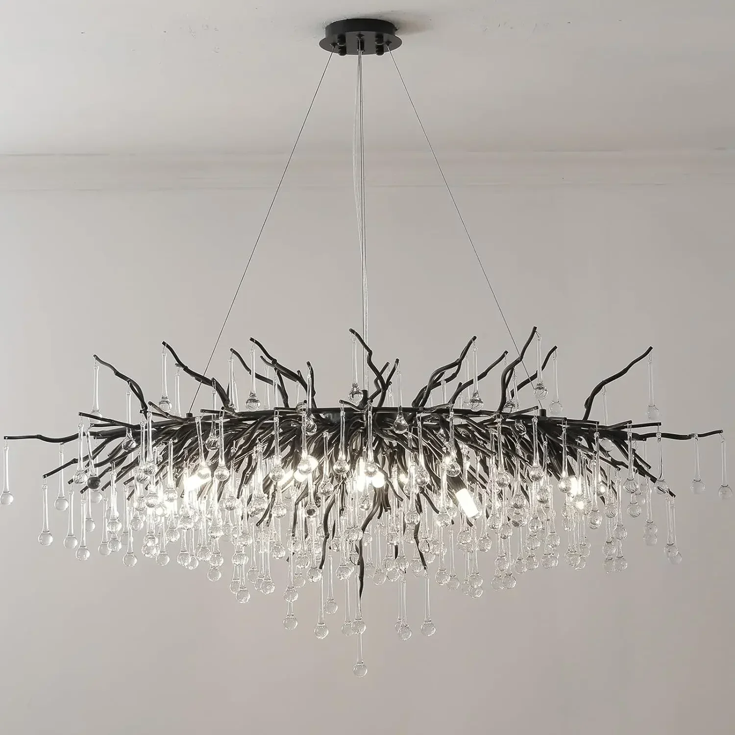 

French Design Light Luxury High-end Black Crystal Chandelier Nordic Art Creative Branch Water Drop Home Decor Pendant Lights LED