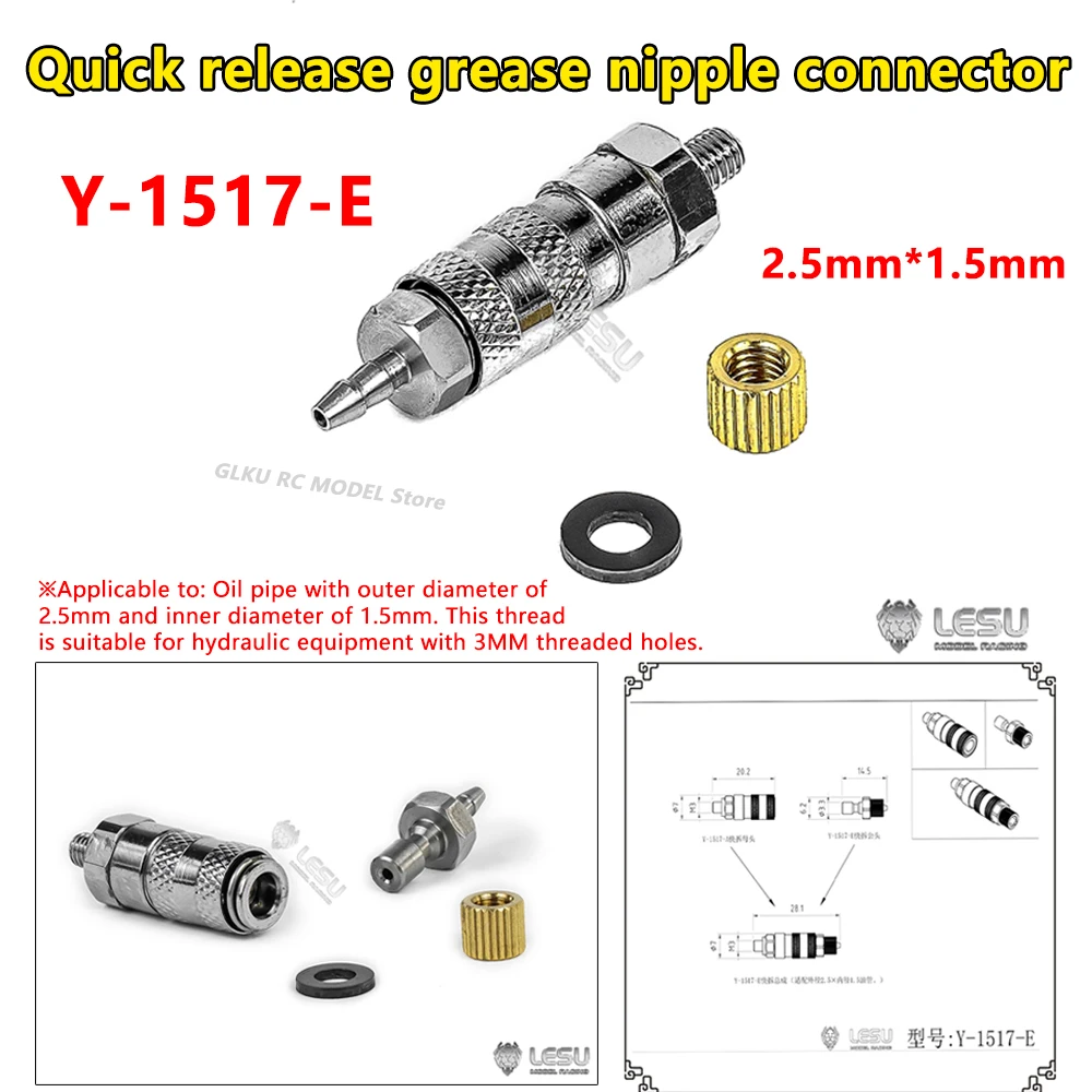 

LESU Y-1517-E 2.5*1.5 Metal Precision Quick Disassembly Adapter Oil Nozzle Parts for RC Hydraulic Engineering Model Toy Parts