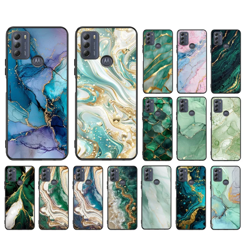 Green Gold Marble Phone Case For Moto G84 G23 G24 G31 G32 G41 G51 G52 G53 G54 G71 G82 G42 G62 G200 G Play G Stylus