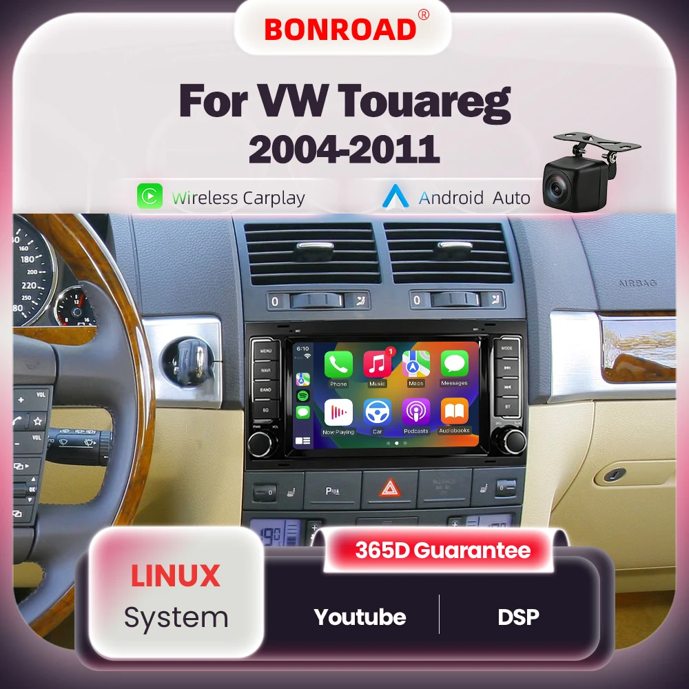 BONROAD 7inch Radio For VW Volkswagen Touareg 2004-2011 Transporter T5 Multivan 2004-2009 With Wireless Carplay Android Auto Touch Screen DSP GPS MirrorLink Stereo