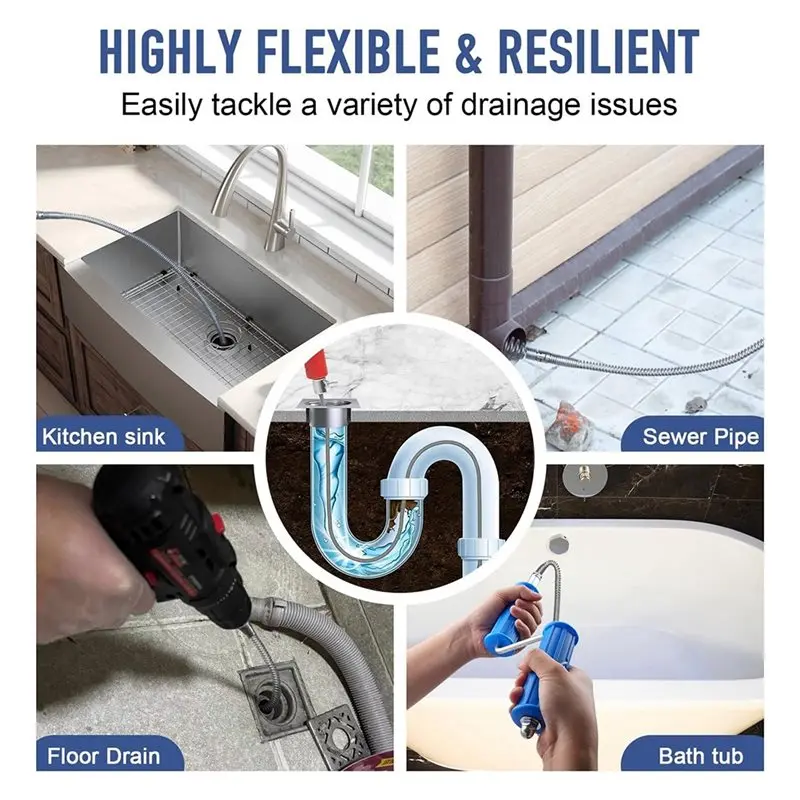 ABKW-Flexible Auto Feed Drain Snake, Drain Auger, Plumbing Snake Hair Clog Remover For Kitchen, Bathroom And Shower Sink