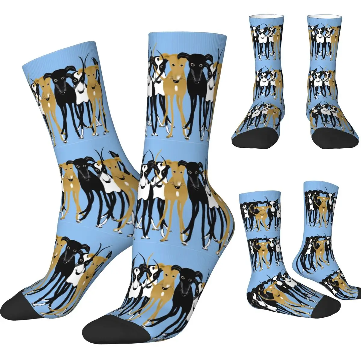 Autumn Winter Funny Men's Women's Greyhound Gathering Socks Whippet Sighthound Dog Non-slip Middle Tube Socks