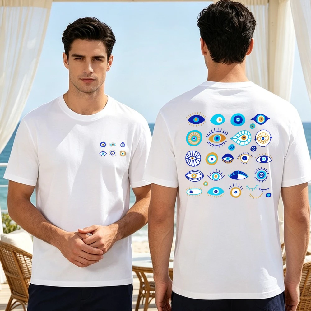 Evil Eye Doodle Unisex Tee Trendy Summer Cotton Shirt Streetwear Casual Short-sleeve Top Turkey Protection Graphic T-Shirt