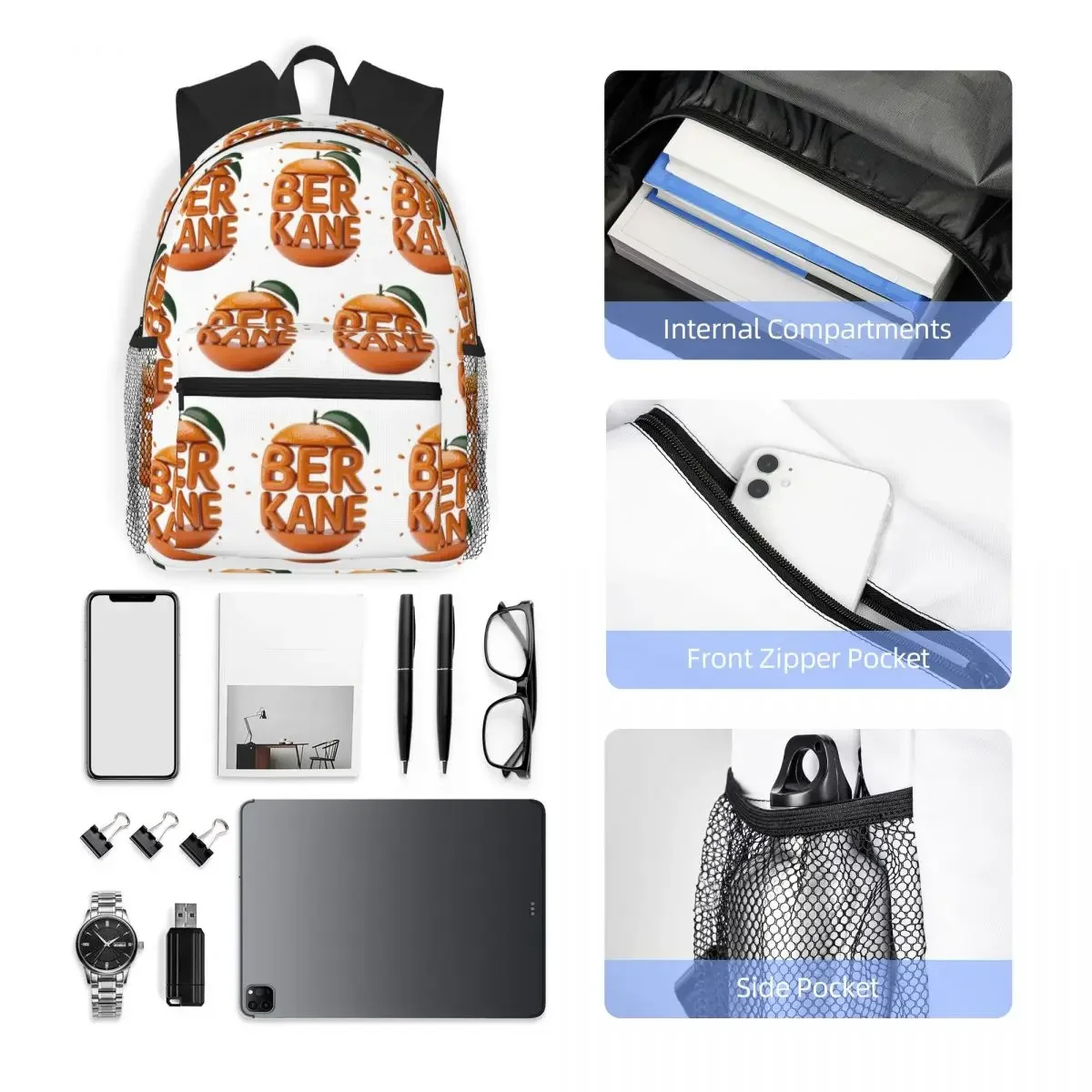 تصميم برتقالي من BERKANE، تي شيرت مضحك على ظهره Daypack سعة كبيرة للأطفال حقيبة كتب حقيبة مدرسية حقائب كتف للرجال والنساء