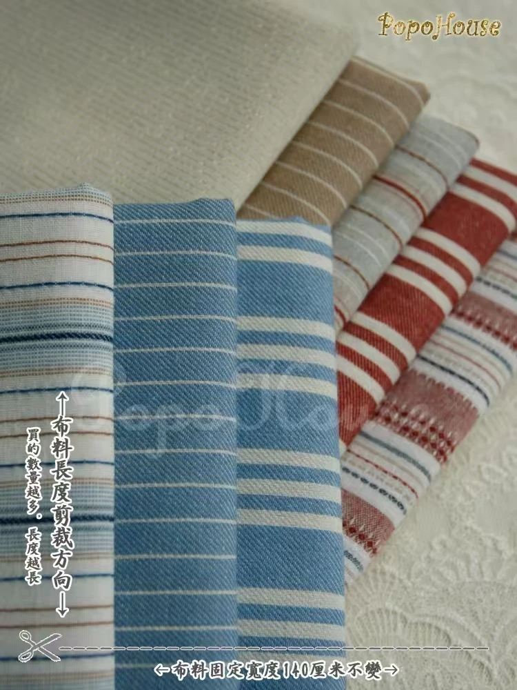 140x50cm Vintage Red Blue Striped Cotton Linen Blend Fabric Tablecloth Curtain Photo Backdrop DIY Sewing Cloth