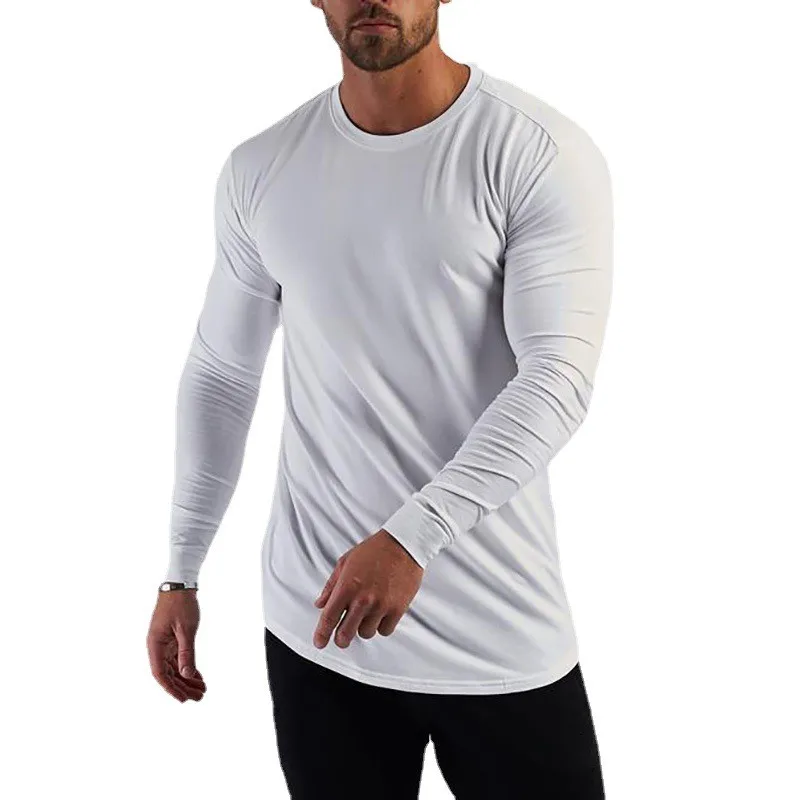 Plain Gym Fitness Bodybuilding Sport T-shirts Mens Casual Long Sleeve Cotton Shirts Cotton Breathable Workout Autumn Clothing image 3