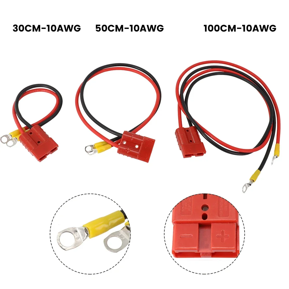 50A 10AWG Battery Charging Cable With M8 Post Red Black Jacket And Ring Terminals For Industrial Power Distribution Equipment