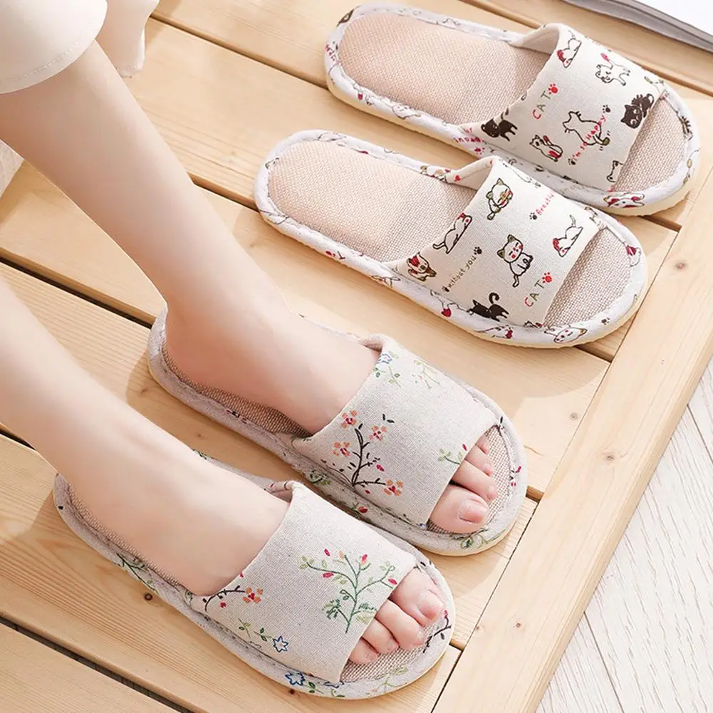

Women Flax Slippers Home Slippers Linen Summer Lightweight Flat Sandal Breathable Comfortable Non-Slip Slides Indoor Men Slipper