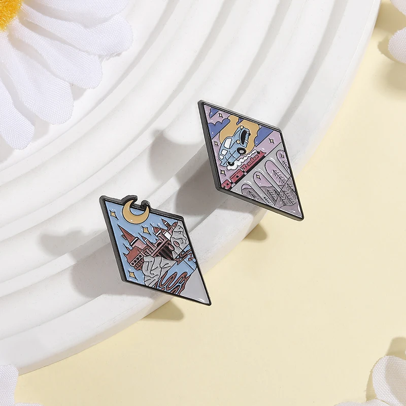 الخيال فيلم السحرية عيد الميلاد القلعة المينا دبوس الأزرق تحلق معالج سيارة دبابيس شارة التلبيب هدايا مجوهرات الأزياء للأصدقاء #5