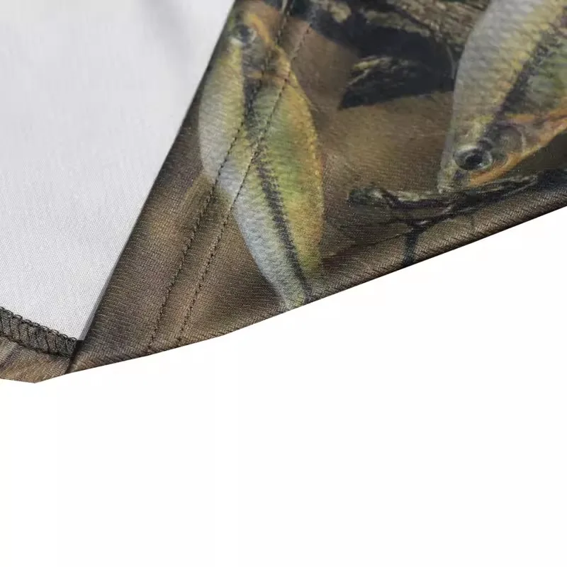 Summer Lightweight Thin Men's Sun Protection Fishes Bionic Camouflage Fishing Hoodies Elastic Breathable Polyester Sports Top