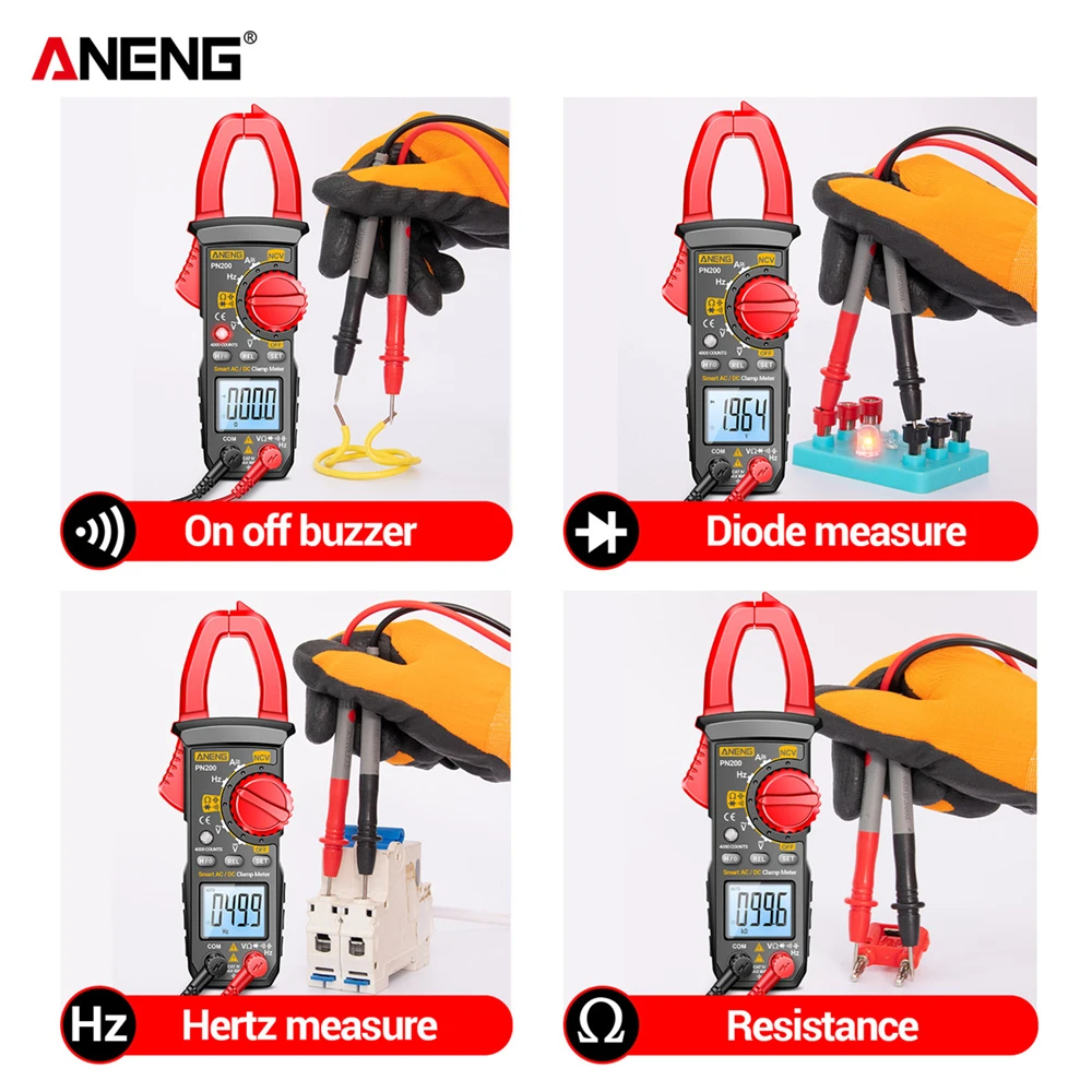 ANENG PN200 PN201 Digital Clamp Meter DC/AC 600A Current 4000 Counts Multimeter Ammeter Voltage Hz Capacitance NCV Ohm Tester