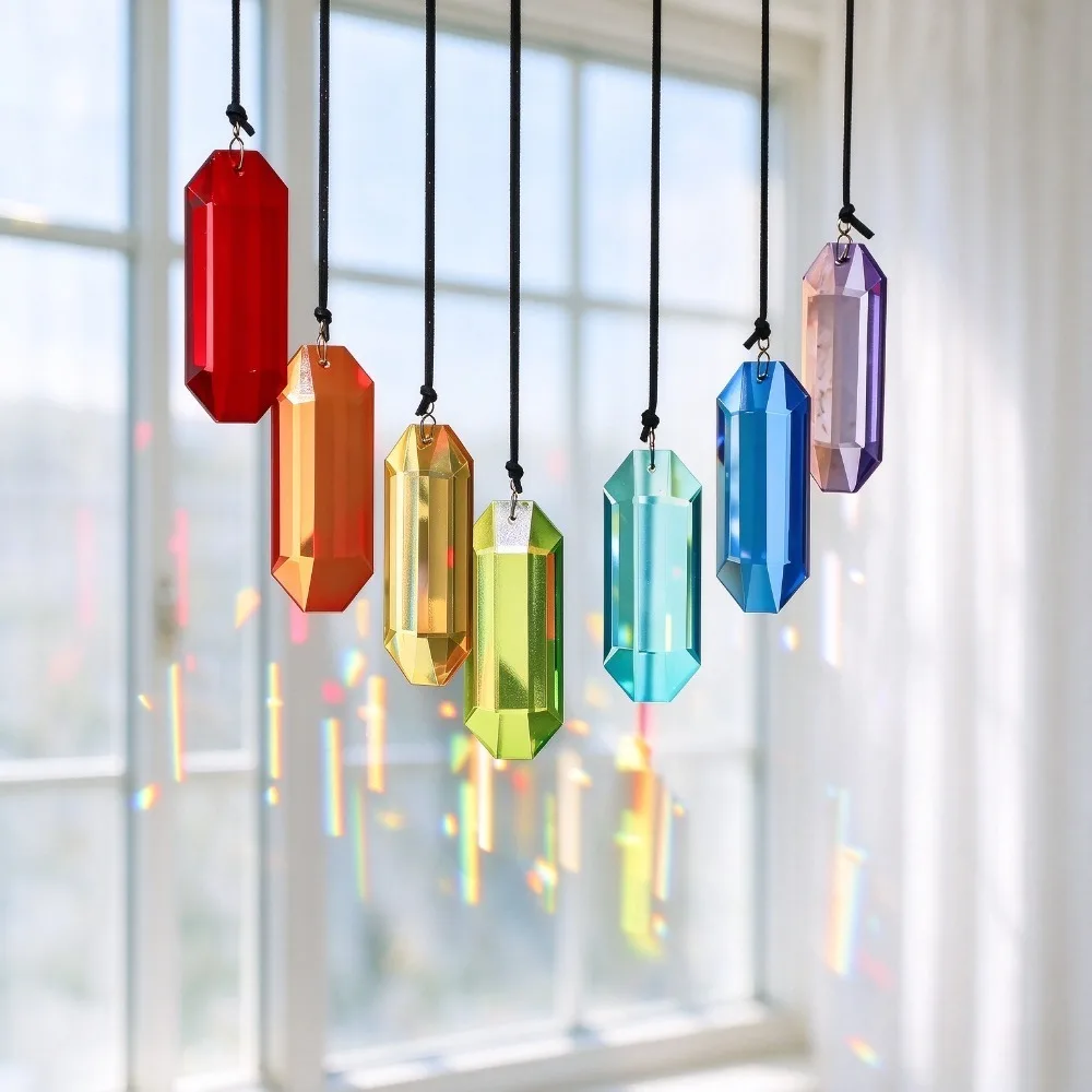 Crystal Prism Sun Catcher Hanging Window Ornament Rainbow Light Reflector Glass Decoration for Home Garden Indoor Patio Bedroom