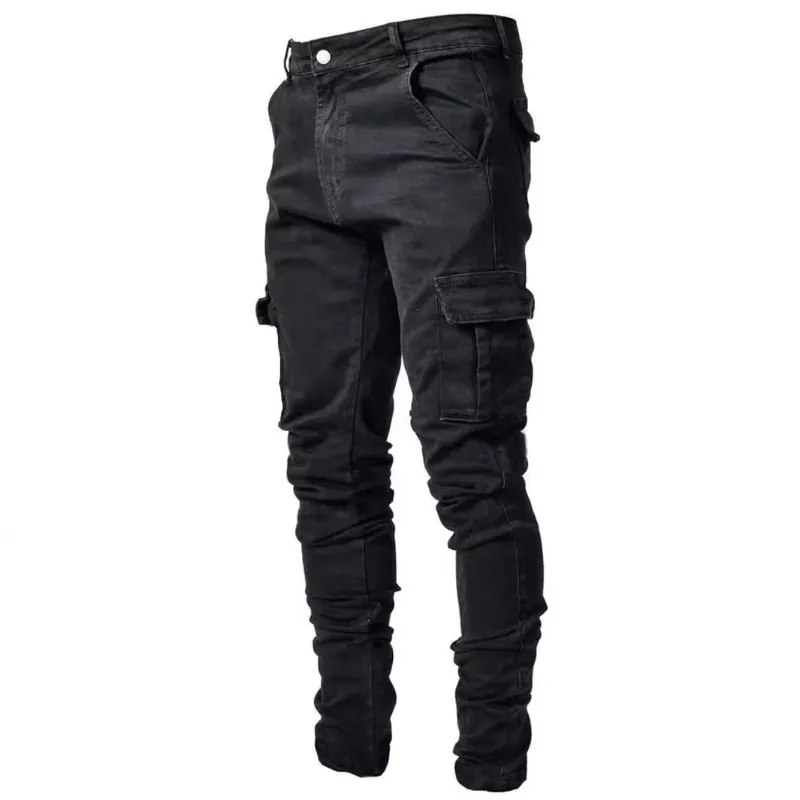 Men's Slim fitting Denim Casual Trousers Side Pocket Small Foot Tight Jeans Long Pants   For Men