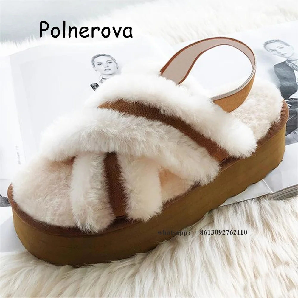 

Fur Platform Sandals Cross Tied Women's Shoes Back Strap Summer Casual Patchwork Summer Casual Outerwear Ladies Fashion Shoes