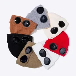 Knitted Goggles Hat Windproof Warm Woolen Hats Elastic Soft Warm Anti-slip Ear Protection Unisex Bomber Hat For Men and Women
