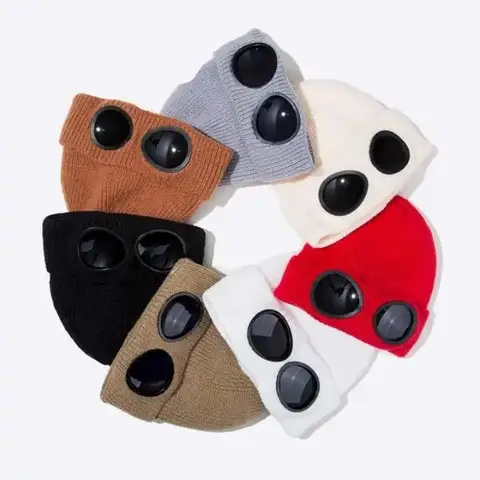 Knitted Goggles Hat Windproof Warm Woolen Hats Elastic Soft Warm Anti-slip Ear Protection Unisex Crew Hat For Men and Women