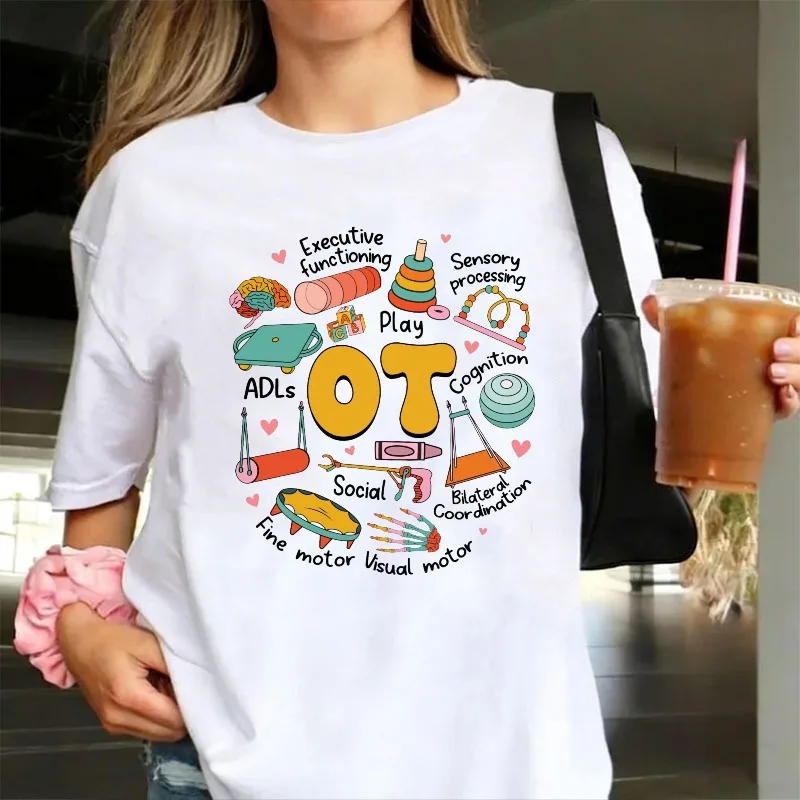 Occupational Therapy Women T Shirt OT Word Cloud Sensory Processing Fine Motor Tools Graphic Cotton Cute Therapist Casual Tees
