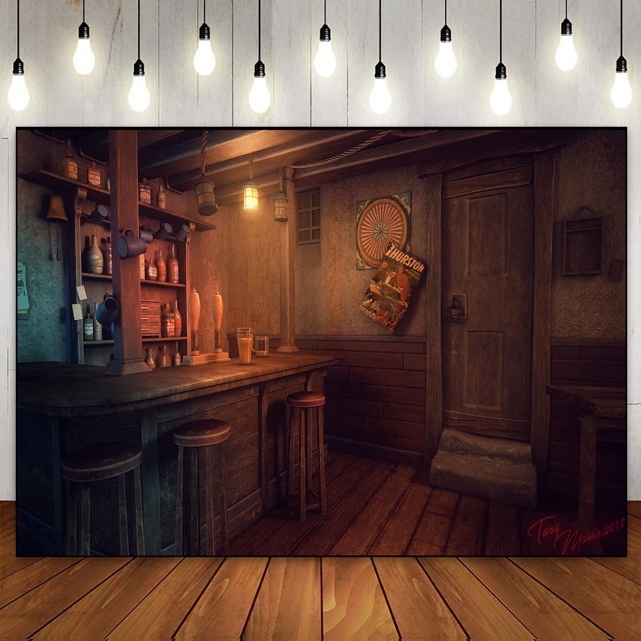 

Western Medieval Fantasy Room Tavern Backdrop Vintage Bar Counter Wooden Country Pub Cowboy Wild West Party Decor Background