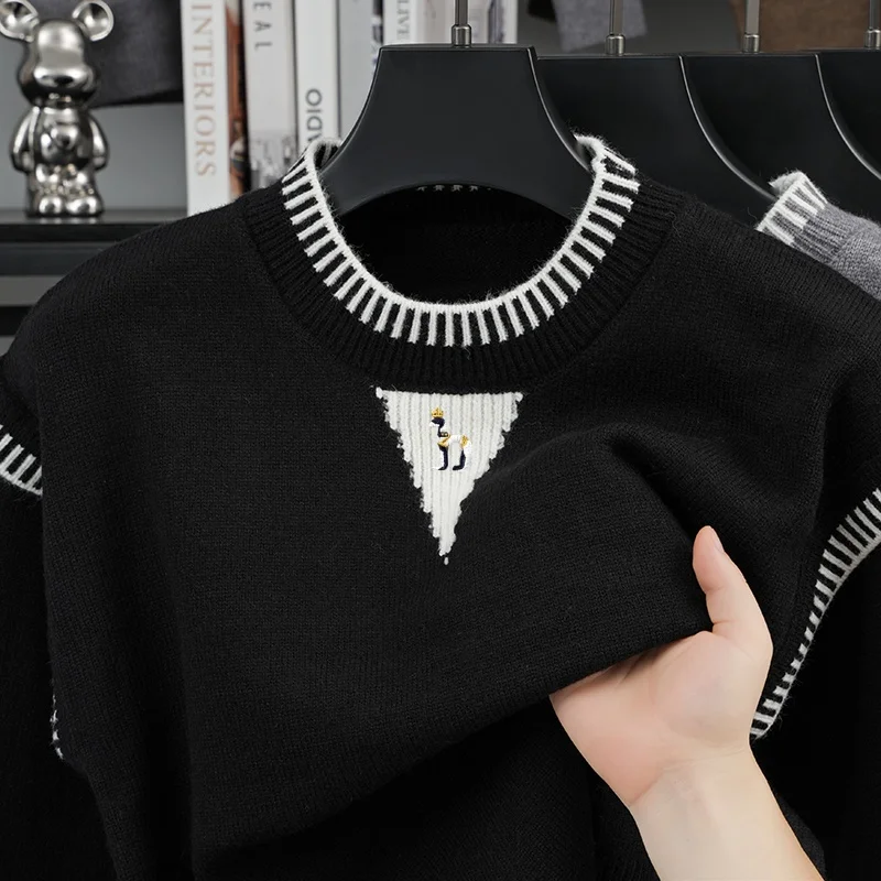 Herren Herbst-Trend Strickpullover, Rundhals, bestickter Marken-Warmpullover, trendiger, lässiger, neuer, hochwertiger Herrenbekleidungs-Oberteil – Detail 10