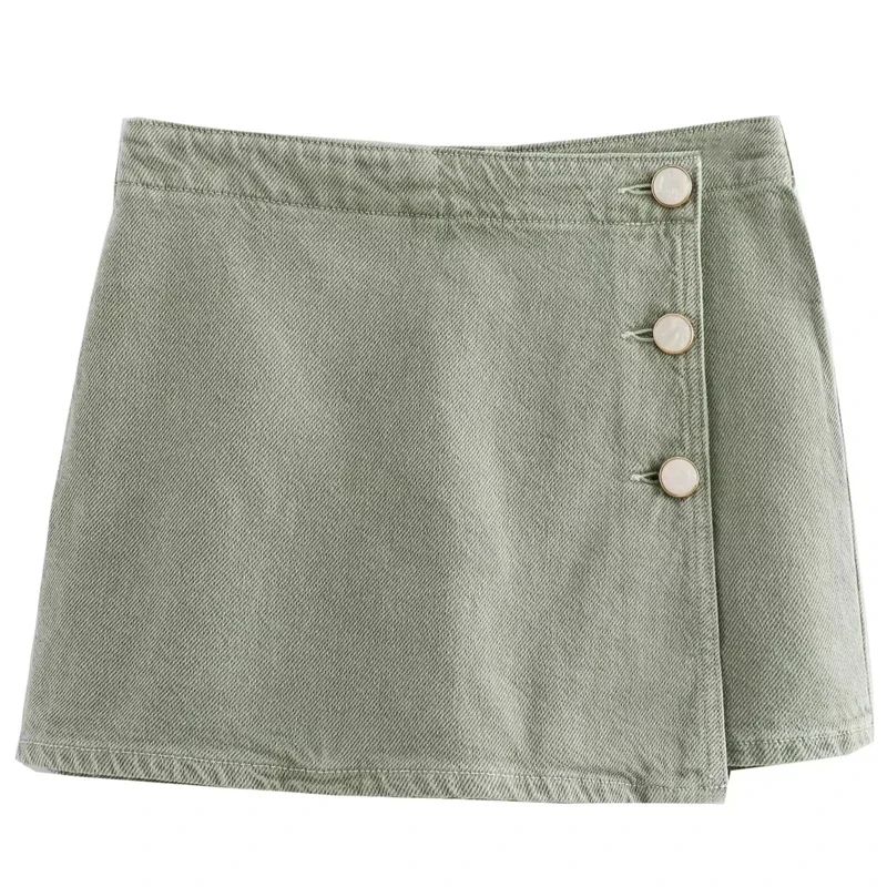 TRAF Shorts Women\'s Shorts Skirts 2024 Mini Denim Skirt Summer 2024 High Waist Crossover Botton Culotte Beach Vacation Shorts