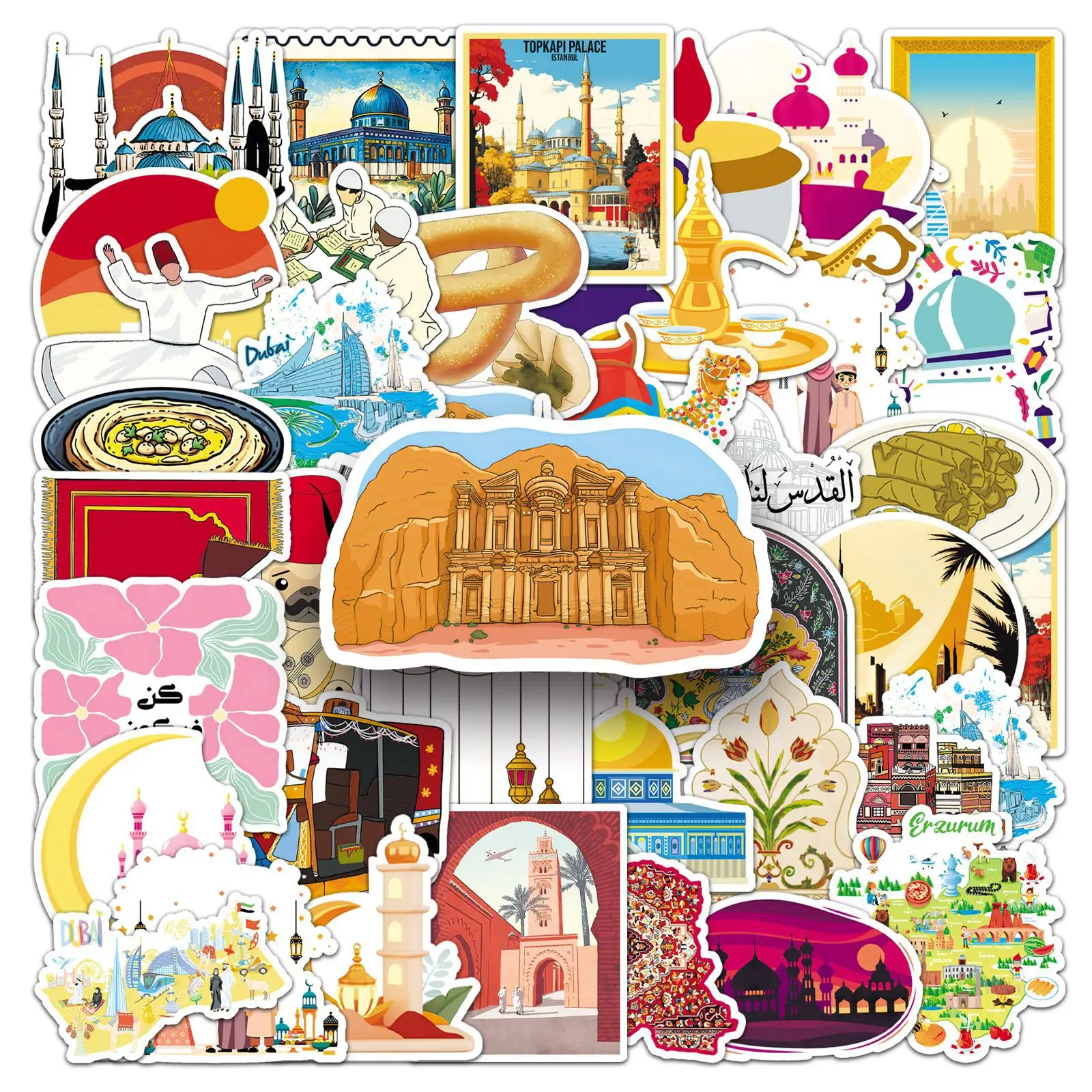 50pcs Middle East Graffiti Personalized Outdoor Landscape Travel Decorative Water Cup Mobile Case Suitcase Stickers