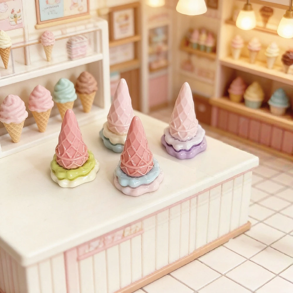 Kawaii 3D Ice Cream Cone Resin Cabochon DIY Accessories for Keychain Doll House Kitchen Decor Miniature Craft view 4