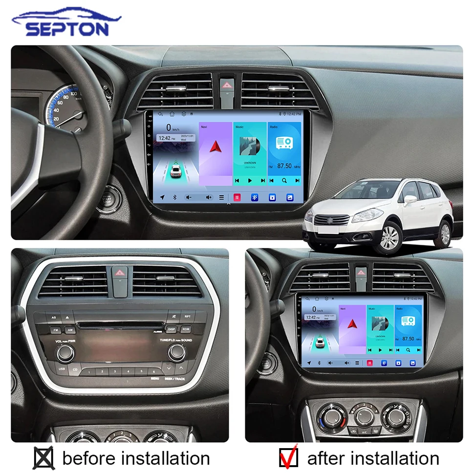 SEPTON Android Car Radio Wireless CarPlay for Suzuki SX4 2 S-Cross 2012 - 2016 4G Navigation GPS 2 Din Head Unit Audio Stereo