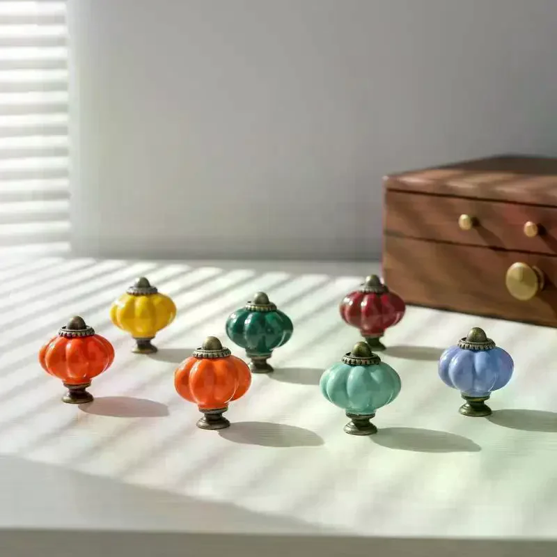1Pcs European Style Vintage Cabinet Knob Simple Single Hole Ceramic Pumpkin Handle Round Door Pull Handles