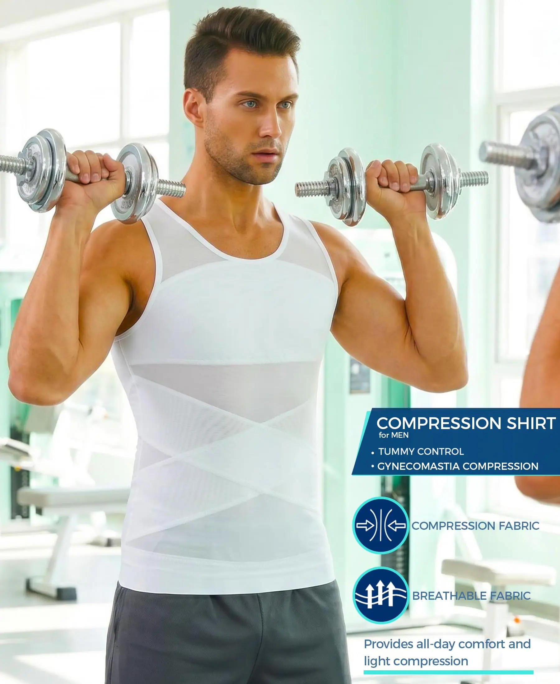 Shapershark Herren Kompressions-Shirt Schlankmachende Körperformer-Weste Gynäkomastie-Unterhemd Bauchkontrolle Shapewear Tanktop – Detail 7